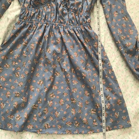 Streetwear Society Long Sleeve Sweetheart Neckline Tie Floral Dress S Blue Peach - Picture 12 of 15